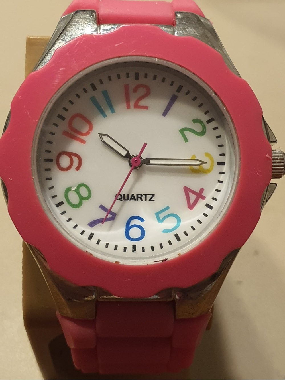 🦋10/$20🦋 GENWM1056 Silver/Pink Silicone Rainbow Numbers Women's Watch